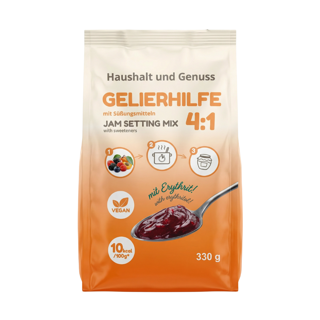 Gelierhilfe 4:1 mit Erythrit  nur 10 kcal | Vegan & zahnfreundlich | Für 1,31,5 kg Früchte | 330g
