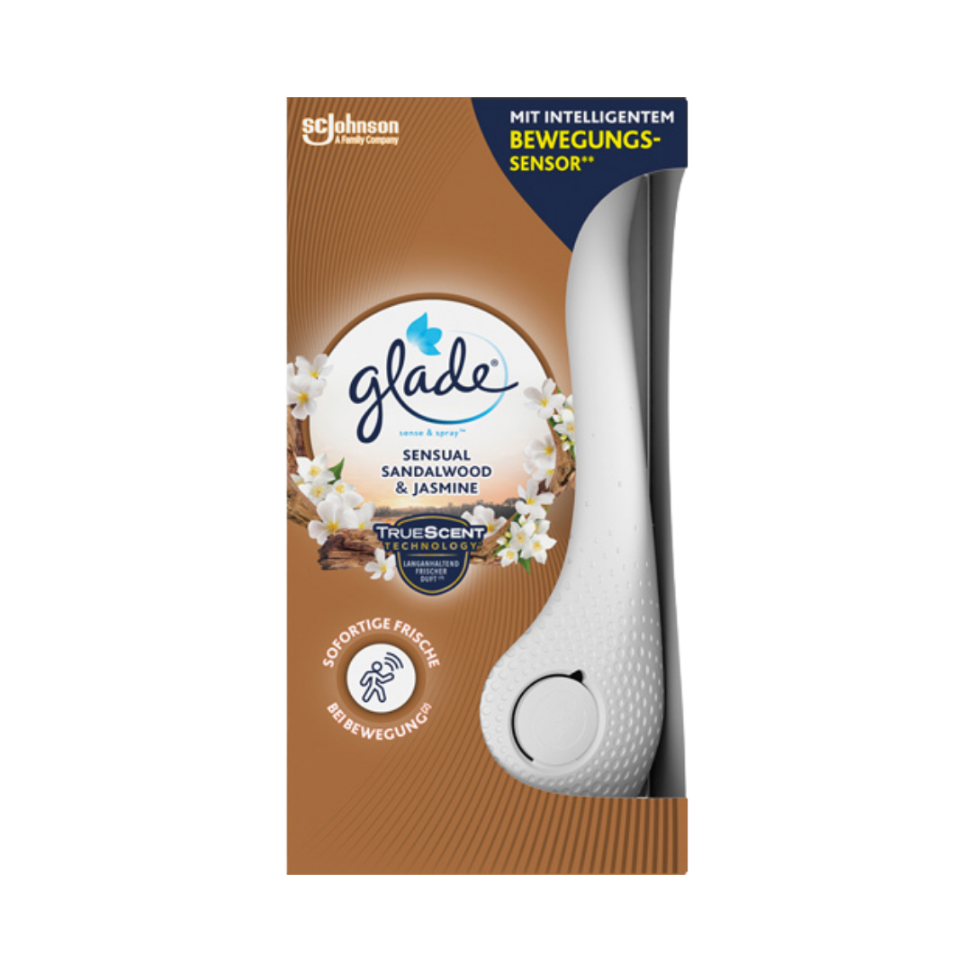 Glade Sense & Spray Sensual Sandalwood & Jasmine, Automatischer Duftspray, ORIGINAL, Gerät inkl. Kartusche & 2x AA Batterien, 10ml