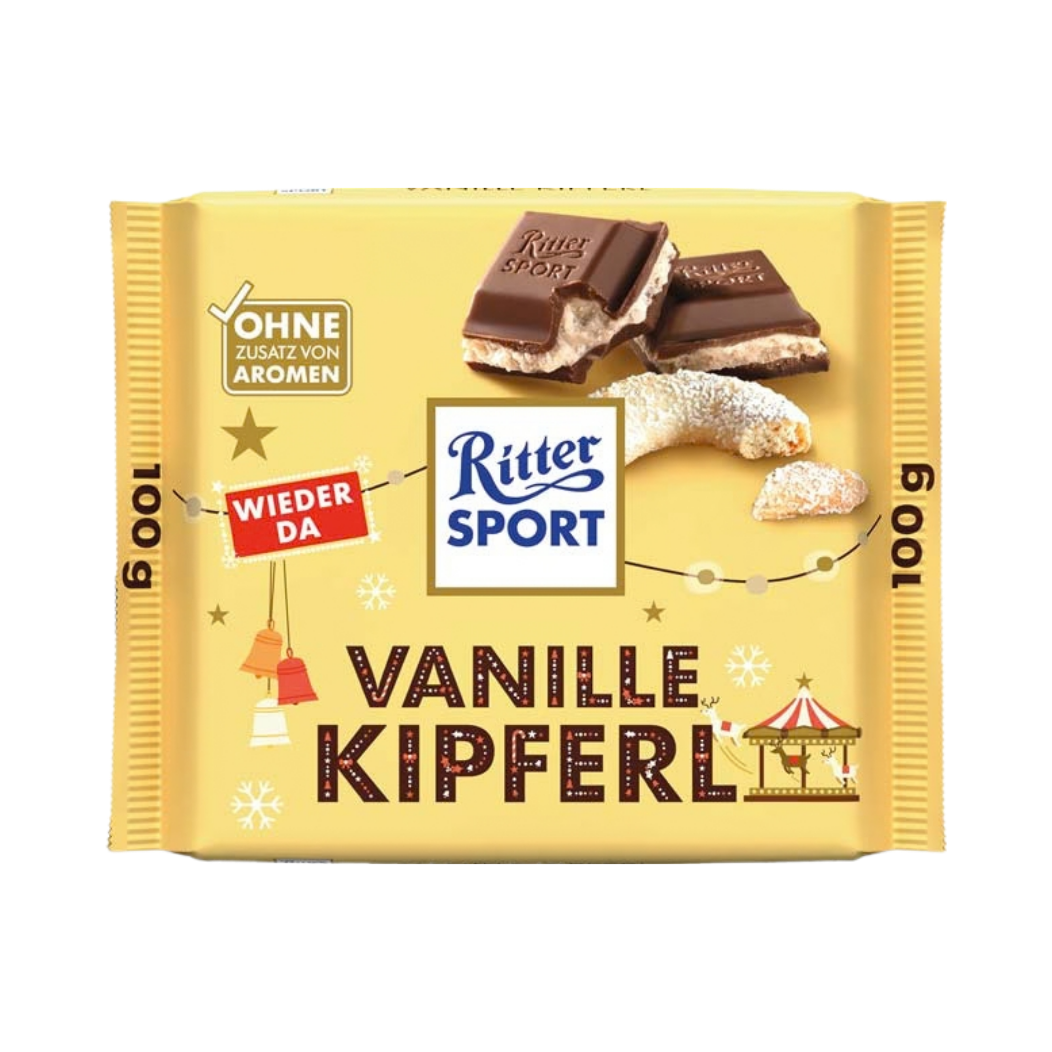 Ritter Sport Vollmilchschokolade Vanillekipferl, Mandelcreme-Füllung, 100g