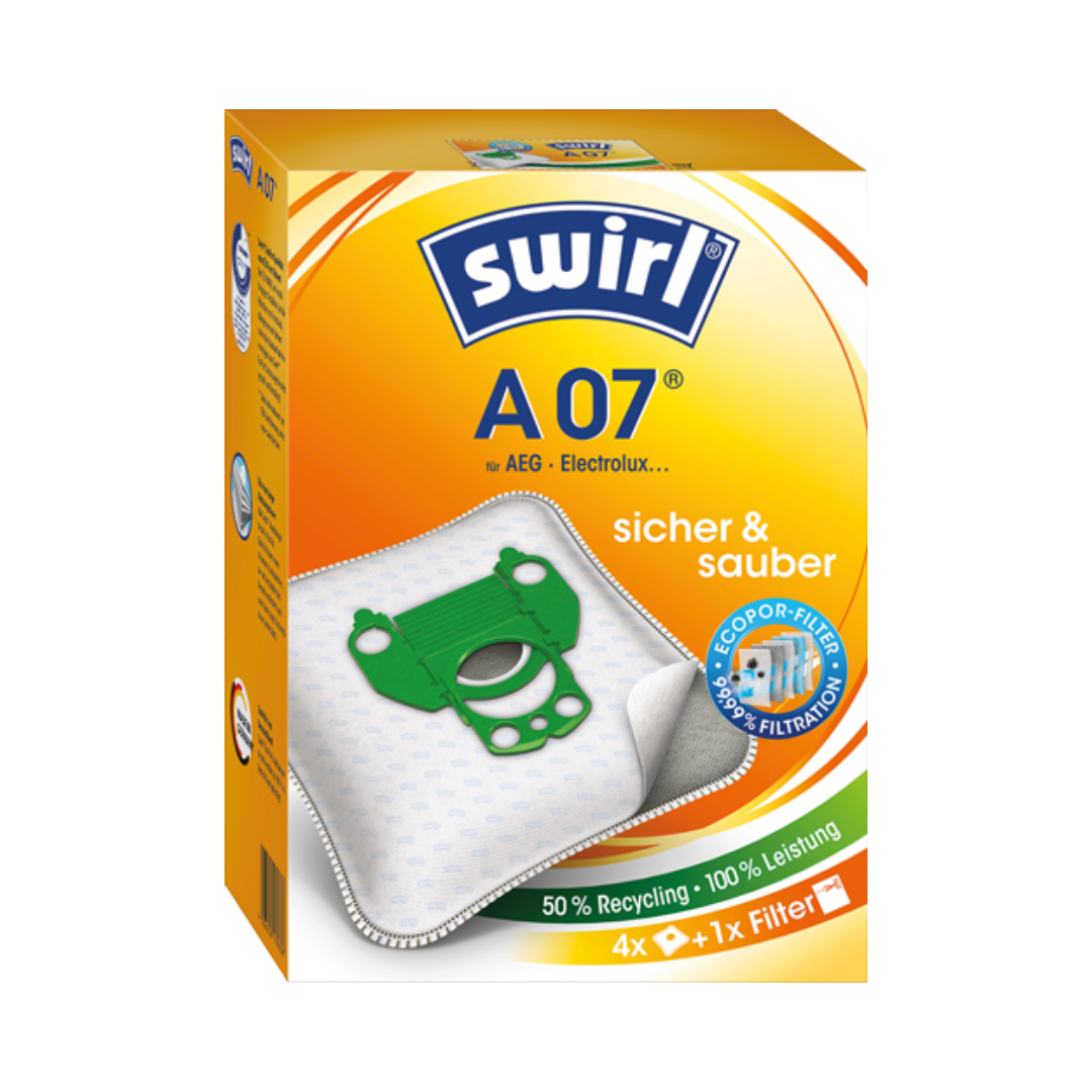 Swirl Staubbeutel A 07, Ecopor­Filter, 50 % Recycling, 4 Stück