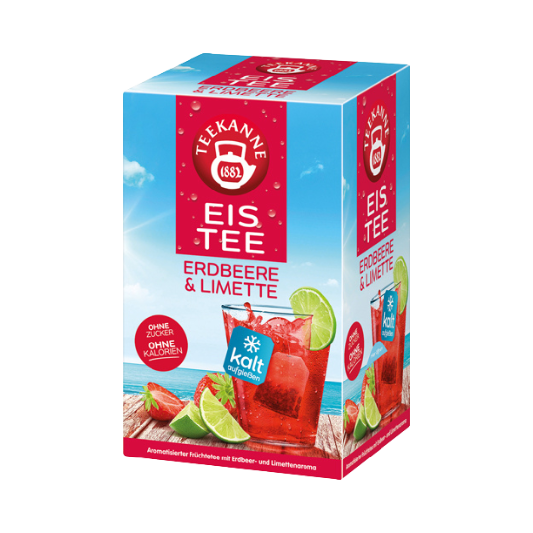 Teekanne Eistee Erdbeere & Limette, Teebeutel zum kalt aufgiessen, 1 Beutel für ca. 250 ml Wasser, 45g