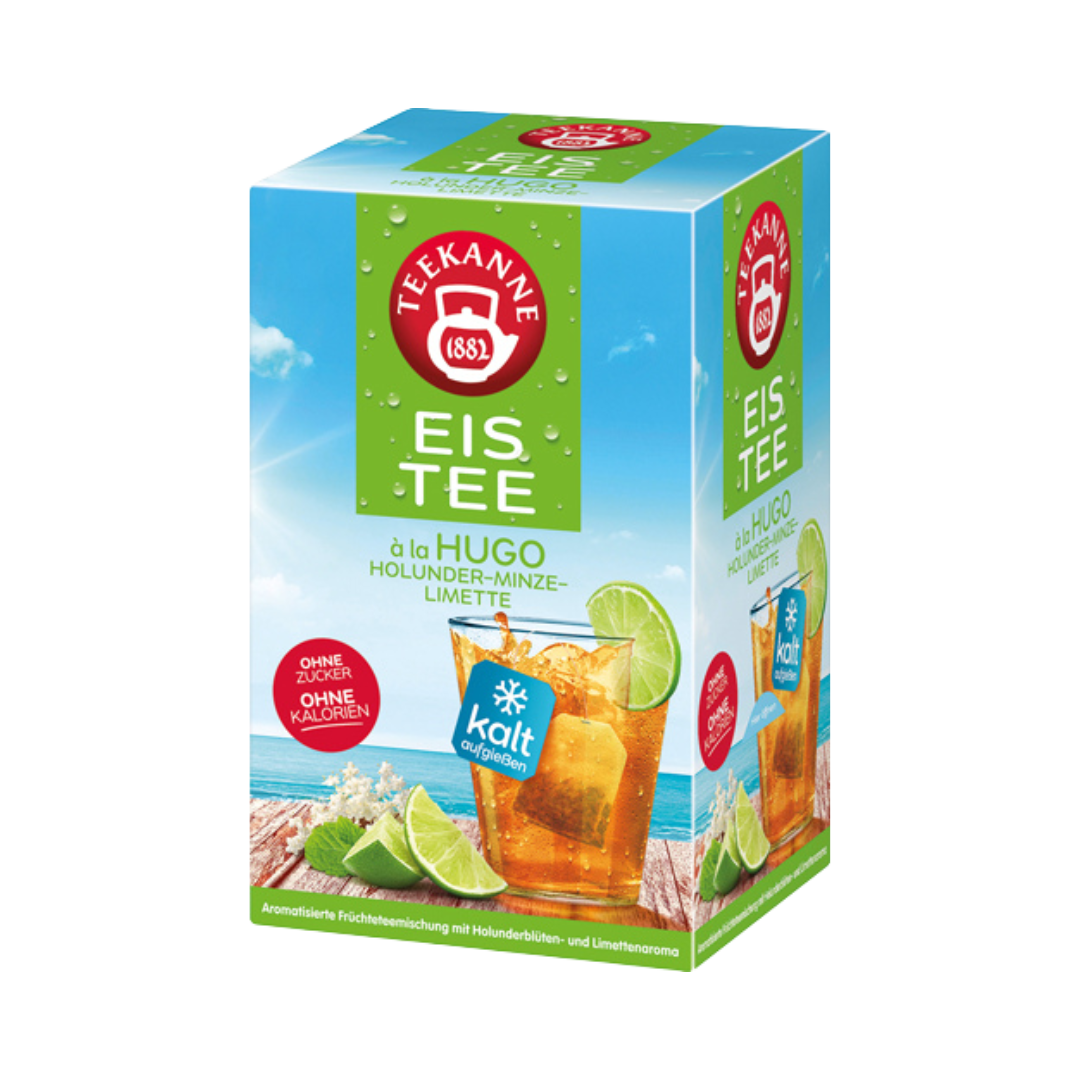 Teekanne Eistee à la Hugo Holunder­Minze­Limette, Teebeutel zum kalt aufgiessen, 1 Beutel für ca. 250 ml Wasser, 41g