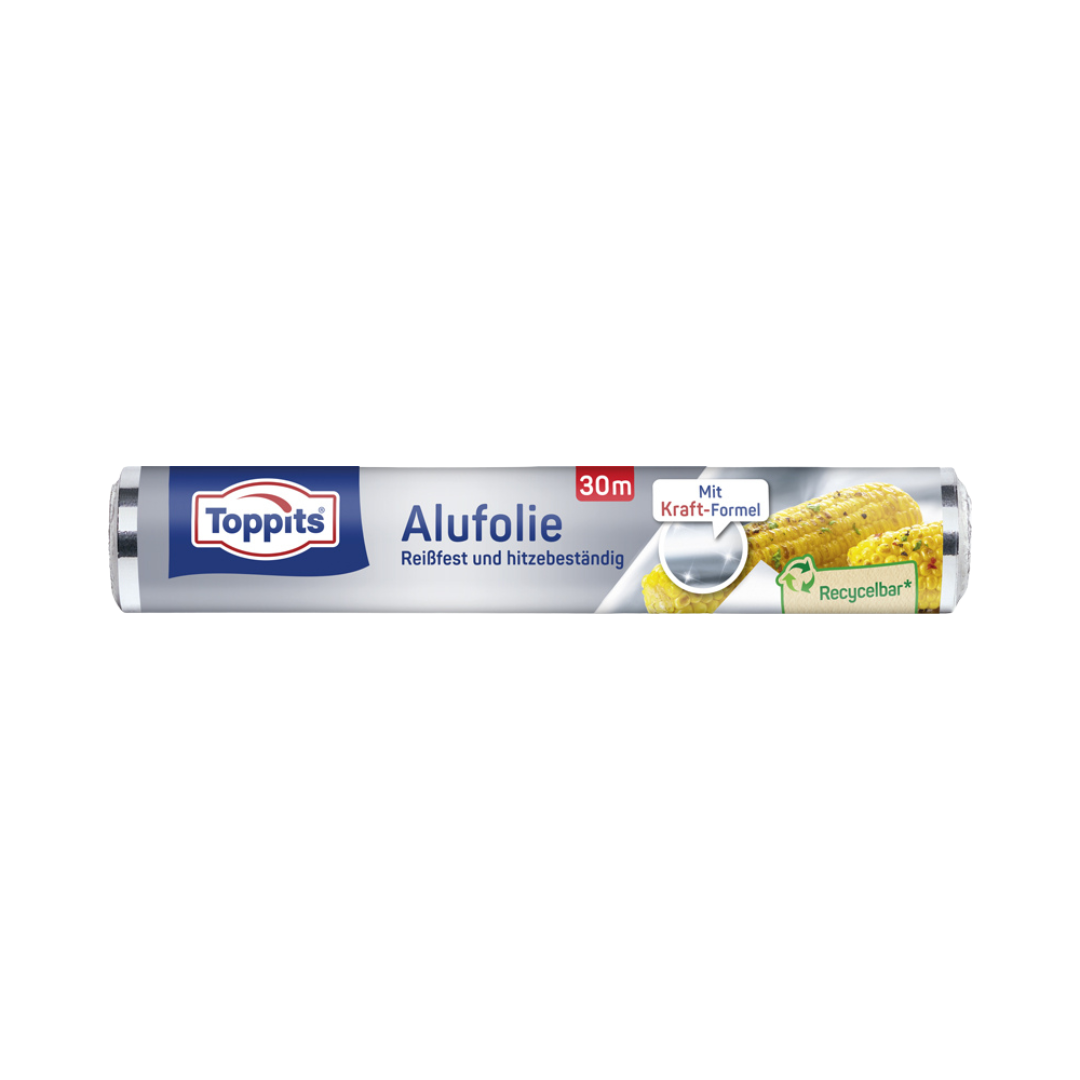 Toppits Alufolie Reißfest & hitzebeständig, recycelbar, 29,5 cm breit, 30m