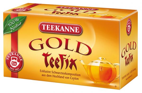 Teekanne Teefix Gold, Schwarzteekomposition, Teebeutel im Kuvert