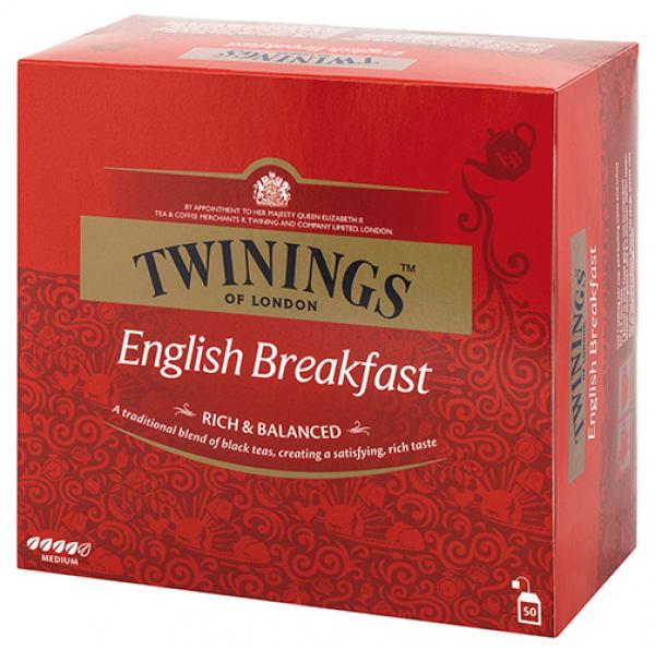 Twinings English Breakfast, Schwarztee, 50 Teebeutel im Kuvert