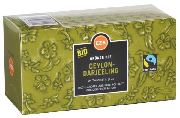 EZA Fairtrade Bio Ceylon-Darjeeling, Grüntee, Teebeutel im Kuvert