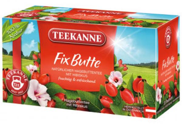 Teekanne FixButte, natürlicher Hagebuttentee mit Hibiskus, Teebeutel im Kuvert