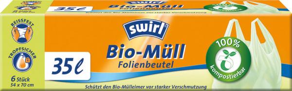 Swirl Bio Müllbeutel Reißfest & Dicht 35 Liter, mit Tragegriff, grün/teil-transparent, 100 % kompostierbar