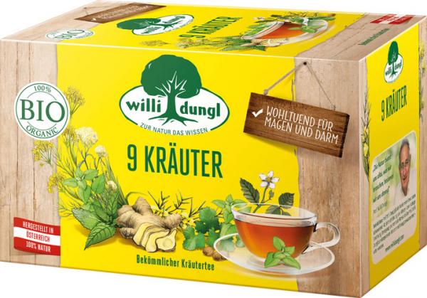 Willi Dungl Bio 9 Kräuter, bekömmlicher Kräutertee, 20 Teebeutel im Kuvert