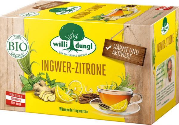 Willi Dungl Bio Tee Ingwer-Zitrone, wärmender Ingwertee, 20 Teebeutel im Kuvert