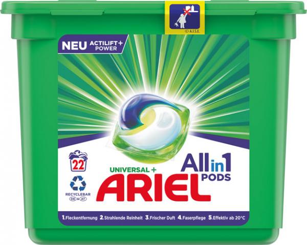 Ariel All-in-1 Pods Universal+, Vollwaschmittel-Tabs 22 WG, 600g