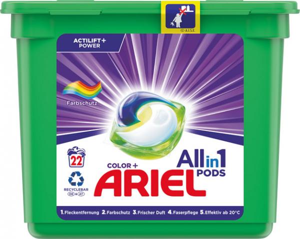 Ariel All-in-1 Pods Color+ Farbschutz, Colorwaschmittel-Tabs 22 WG