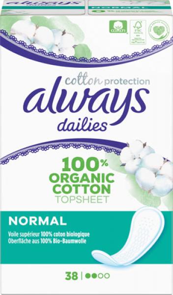 Always dailies Cotton Protection Normal, Oberfläche aus 100 % Bio-Baumwolle, Slipeinlagen