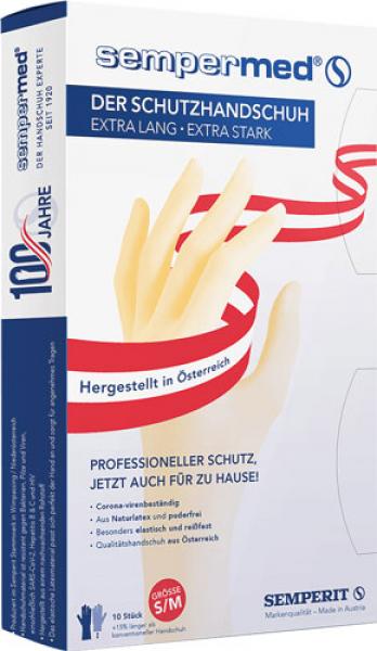Sempermed Einweghandschuhe aus Naturlatex Größe S/M (6-7), weiss, puderfrei, unsteril, Spenderbox, 5 Paar