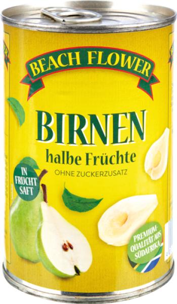 Beach Flower Birnen-Hälften in Fruchtsaft, ohne Zuckerzusatz, 230 Gramm (Abtropfgewicht)