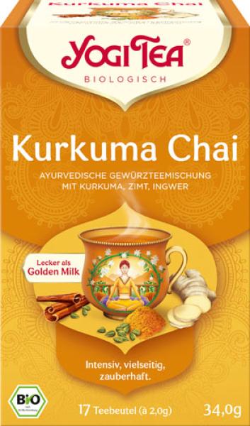 Yogi Tea Bio Tee Kurkuma Chai, Ayurvedische Gewürzteemischung mit Kurkuma, Zimt & Ingwer, 17 Teebeutel im Kuvert
