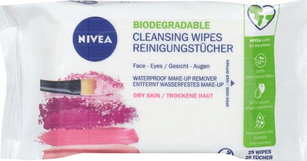 Nivea Reinigungstücher Gesicht & Augen, für trockene Haut, biologisch abbaubar, 25 Stück