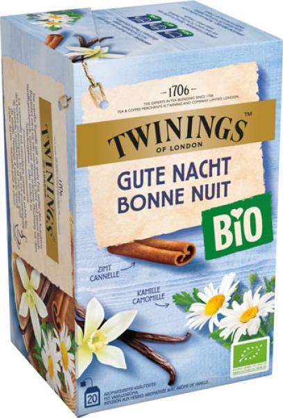 Twinings BIO Gute Nacht, aromatisierter Kräutertee mit Vanillearoma, 20 Teebeutel im Kuvert