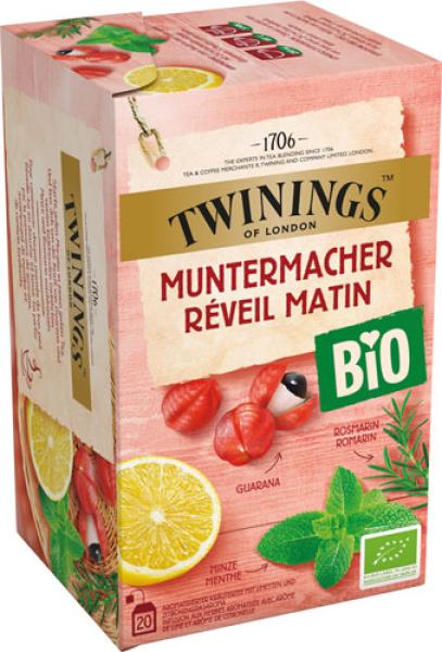 Twinings BIO Muntermacher, aromatisierter Kräutertee mit Limetten- und Zitronengrasaroma, 20 Teebeutel im Kuvert