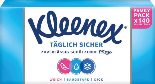 Kleenex Täglich Sicher Taschentücher-Box, 3-lagig, weich/saugstark/dick, Family Pack