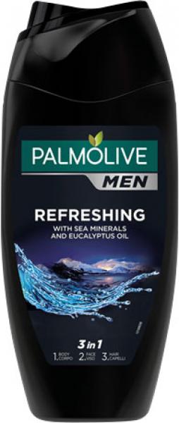 Palmolive MEN Refreshing Eukalyptus Essential Oil & Sea Salt Extract 3in1, Duschgel für Körper, Gesicht & Haar