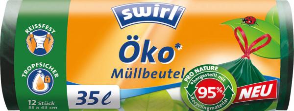 Swirl Öko-Müllbeutel Reißfest & Dicht 35 Liter, mit Zugband, dunkelgrün/blickdicht, aus 95 % Recyclingmaterial