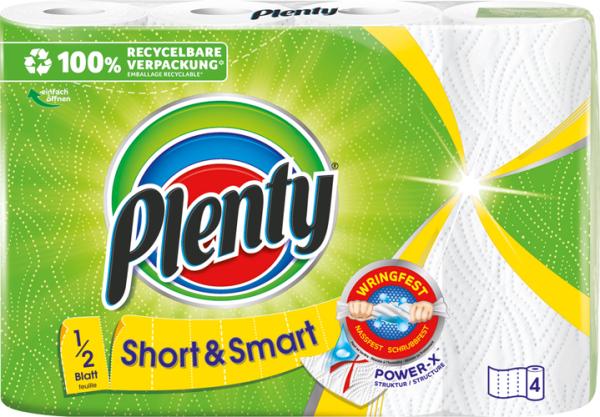 Plenty Küchenrolle Short & Smart, weiß, 4 Rollen à 74 Blatt (26 x ca. 14 cm)