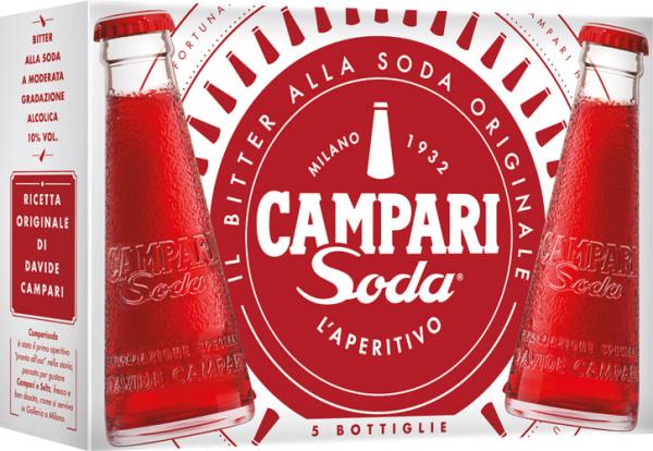Campari Soda, fix & fertig gemischt, 10 % Vol.Alk., 5 x 98 ml Flasche