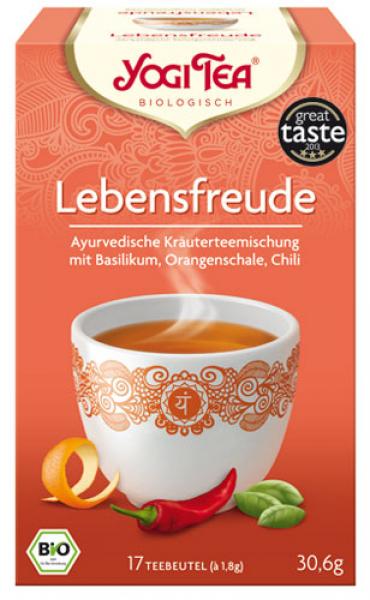 Yogi Tea Bio Lebensfreude, Kräuterteemischung mit Basilikum, Orangenschale & Chili, Teebeutel im Kuvert