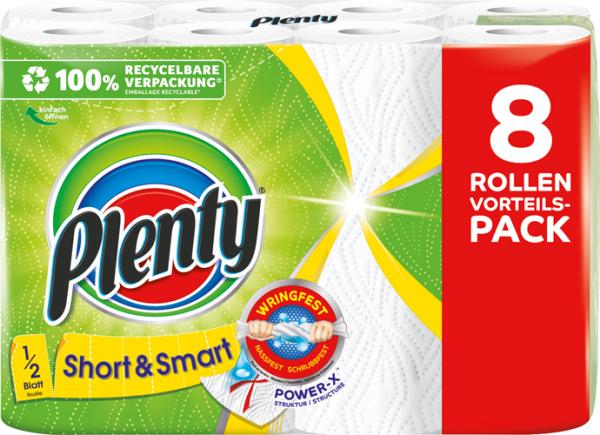 Plenty Küchenrolle Short & Smart, weiß, 8 Rollen à 74 Blatt (26 x ca. 14 cm), 8 Stück