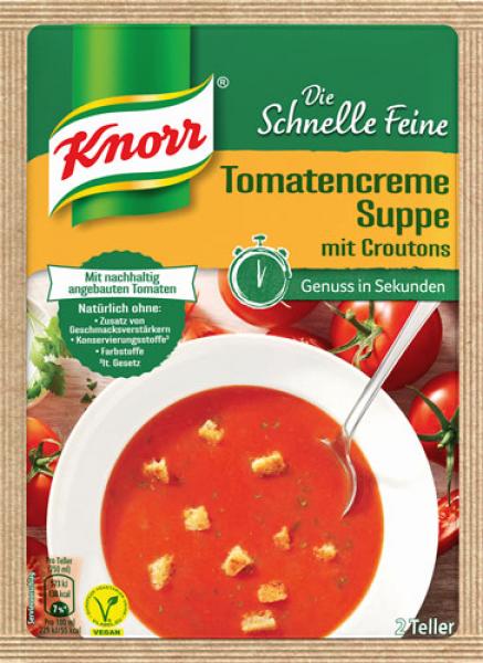 Knorr Die Schnelle Feine Tomatencreme-Suppe mit Croutons, 2 Teller