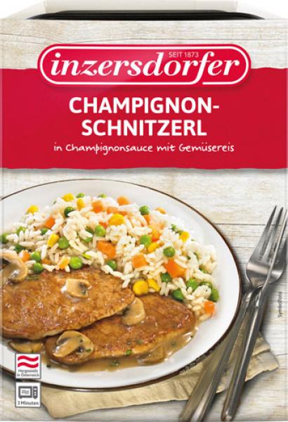 Inzersdorfer Champignonschnitzerl mit Gemüsereis