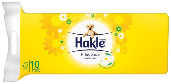 Hakle Pflegende Sauberkeit mit Kamille, Toilettenpapier 3-lagig, weiß bedruckt mit Prägung, natürlich pflegend, 10 x 140 Blatt