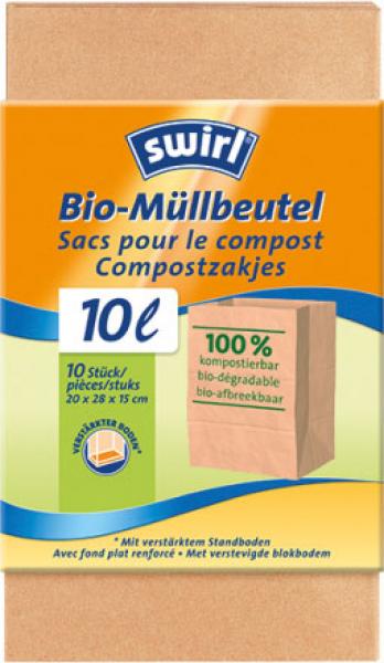 Swirl Bio Müllbeutel Reißfest & Dicht 10 Liter, Papier, beige, mit verstärktem Boden, 100 % kompostierbar
