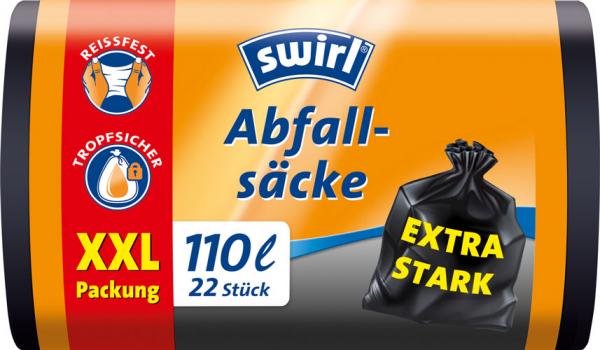 Swirl Abfallsäcke 110 Liter XXL, extra stark, schwarz/blickdicht, reissfest, tropfsicher