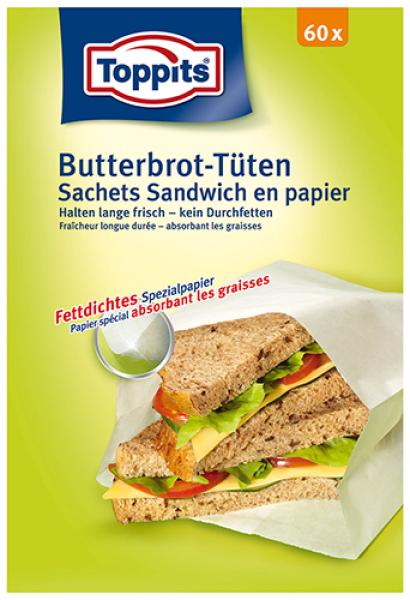 Toppits Butterbrot-Tüten, Papier, 12 x 20 cm, 60 Stück
