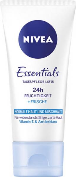 Nivea Essentials Tagespflege 24h Feuchtigkeit + Frische, LSF 15, für normale Haut und Mischhaut