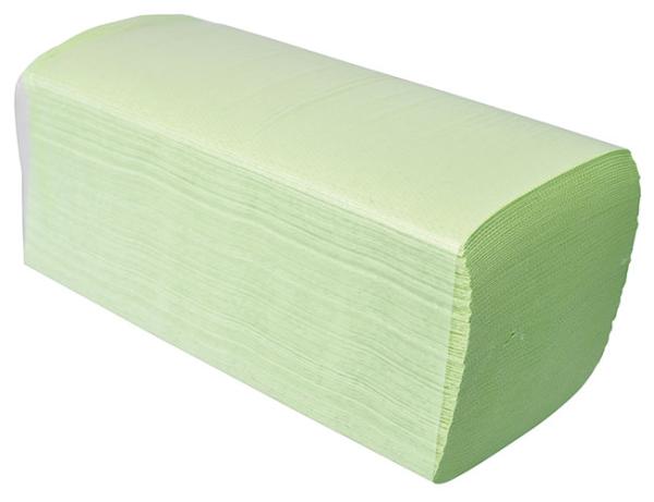 Papier-Falthandtücher grün mit Prägung, 2-lagig, V/ZZ/Singlefold-Falzung, 24 x 10,5 cm, 100 % Zellstoff, EINZELPACKUNG, 2,52m