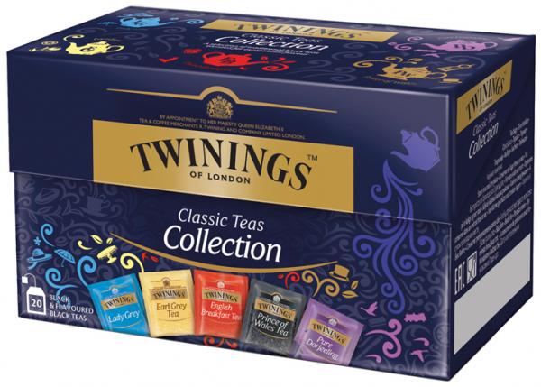 Twinings Classic Teas Collection, Auslese von 5 Schwarztee-Mischungen, 20 Teebeutel im Kuvert