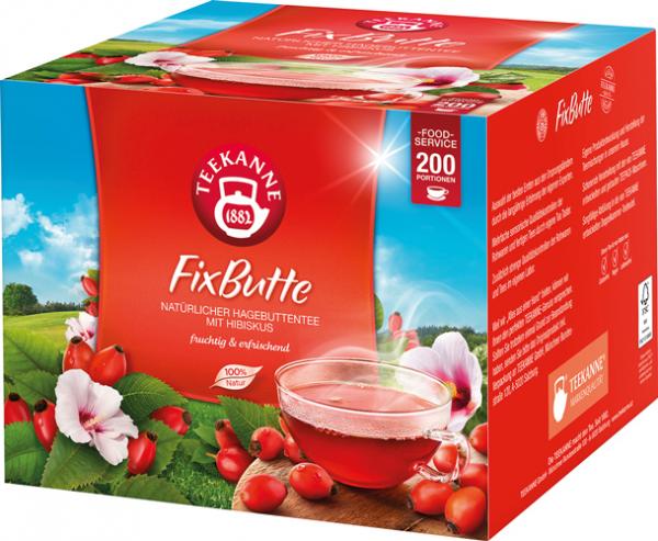 Teekanne FixButte, Hagebuttentee mit Hibiskus, Großpackung XXL, 200 Teebeutel lose