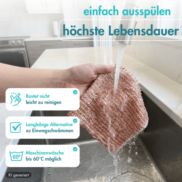 Haushalt und Genuss Kupfertuch 5 Stück Set Kratzfrei für Edelstahl Ceranfeld Glas & Grillrost Kupferlappen ca. 15x15 cm rostet nicht langlebig & umweltfreundlich, 80g