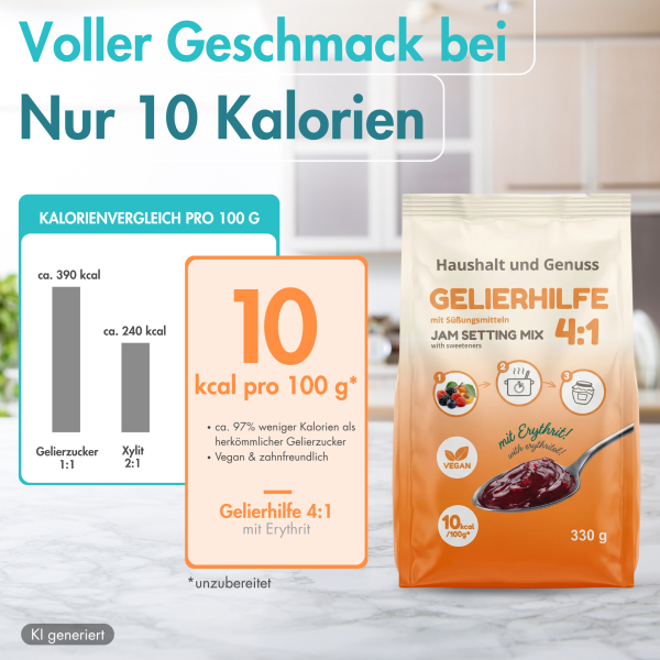 Gelierhilfe 4:1 ohne Zuckerzusatz, Pektin zum Einkochen, 330 g Gelierzuckerersatz 10 Kalorien