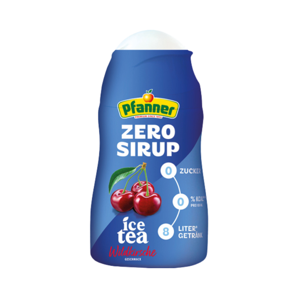Pfanner ZERO Sirup Ice Tea Wildkirsche, 1 zu 140 verduennbar, ergibt 8 Liter, EINWEG PET, 57 ml