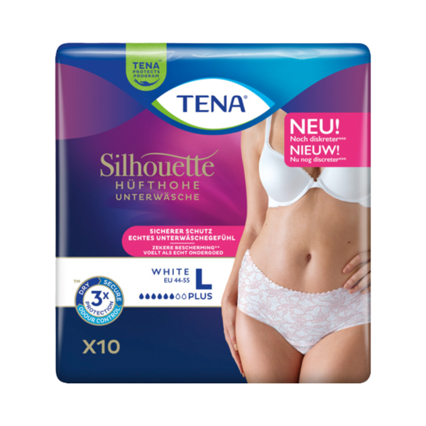 TENA Silhouette Pants Plus White Größe L(44-54), mittlere bis schwere Blasenschwäche, 10 Stück